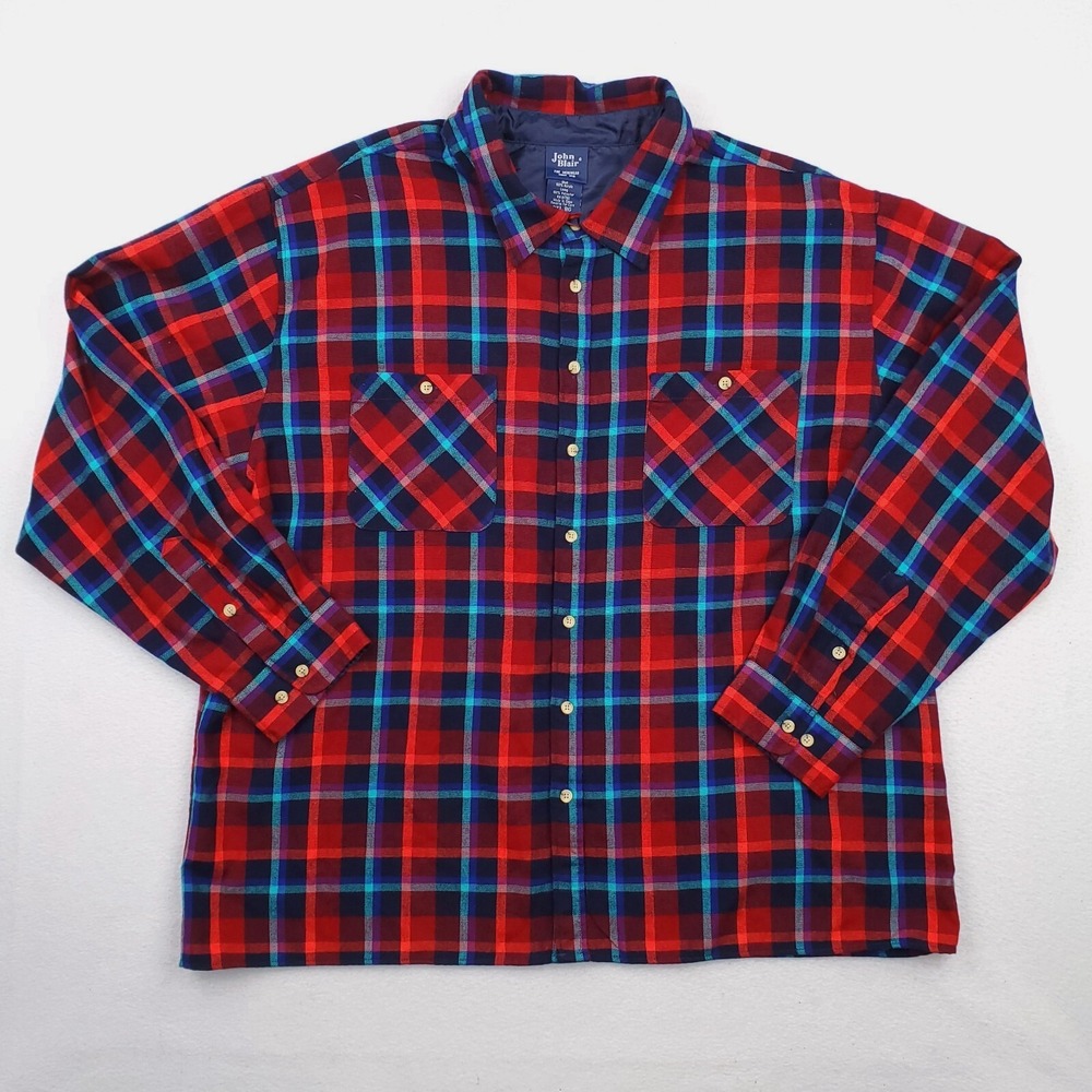 John Blair Shirt Men XXL Red Blue Plaid Flannel Lumberjack Tartan Outdoor Nature